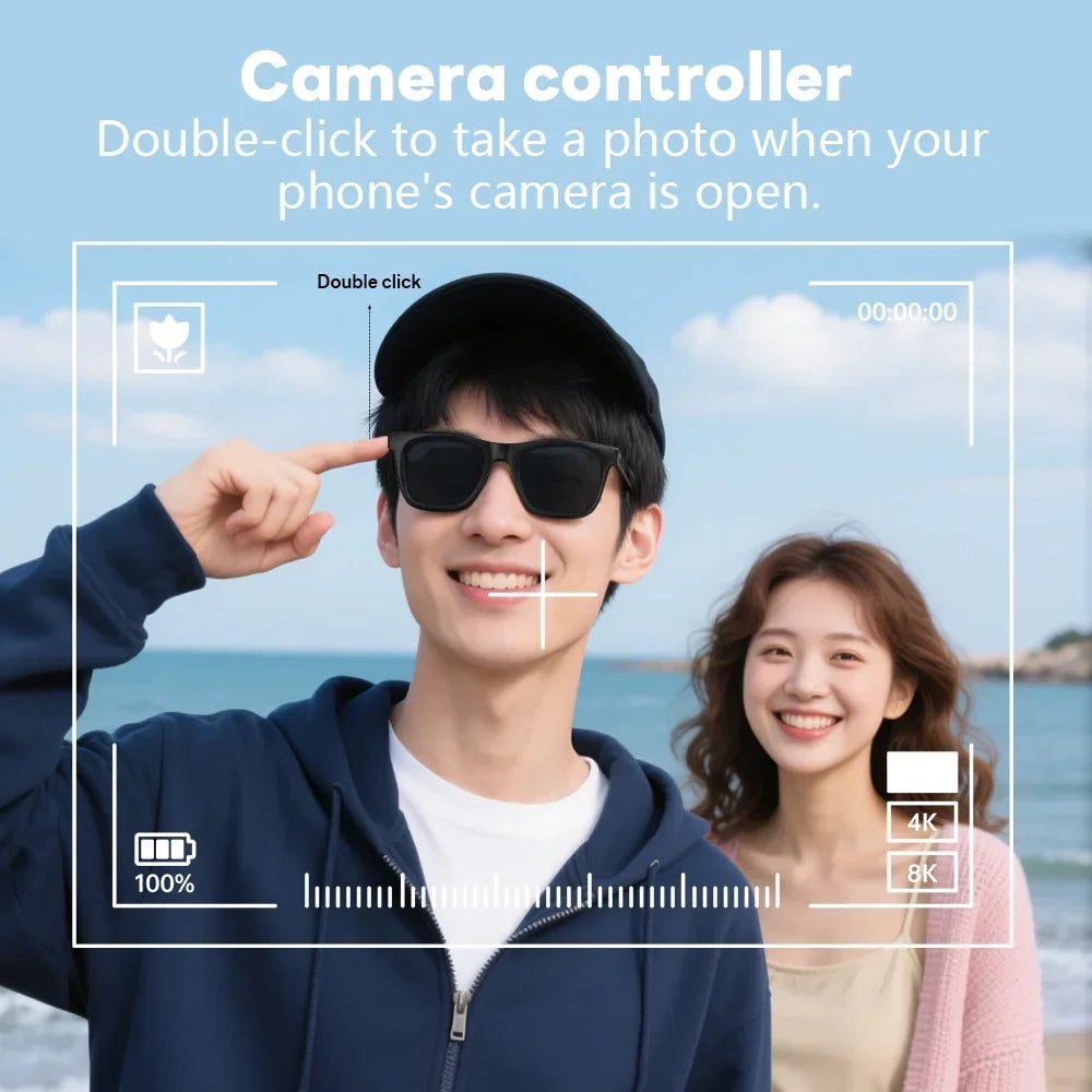 Lunettes intelligentes Lenovo 8K avec caméra IA, contrôle tactile, enregistrement photo, traducteur, assistant vocal, musique, Bluetooth sans fil