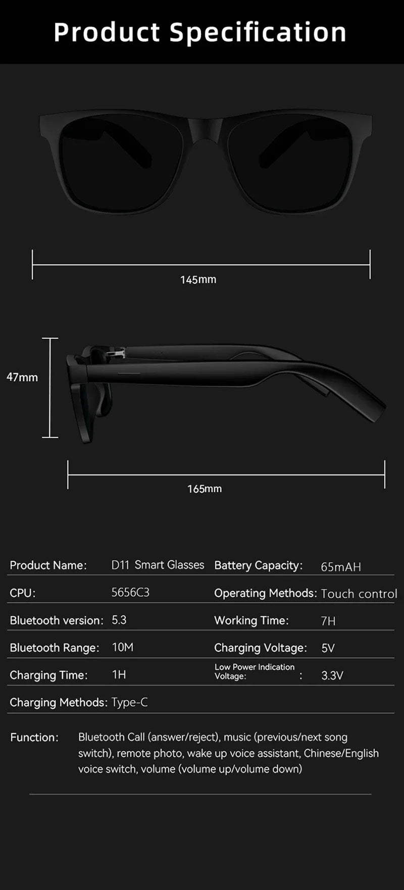 Lunettes intelligentes Lenovo 8K avec caméra IA, contrôle tactile, enregistrement photo, traducteur, assistant vocal, musique, Bluetooth sans fil