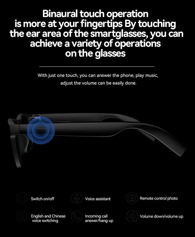 Lunettes intelligentes Lenovo 8K avec caméra IA, contrôle tactile, enregistrement photo, traducteur, assistant vocal, musique, Bluetooth sans fil